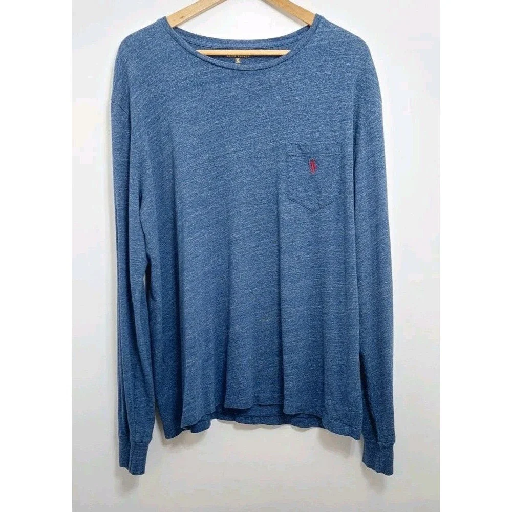 Polo Ralph Lauren Men's Size XL Shirt Blue Heathered Long Sleeve Polo Logo Guy